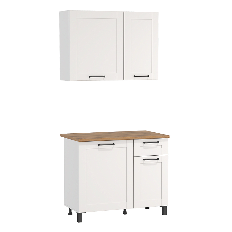 Кухня Аризона (1000) белый/столешница дуб вотан/ДВПО белый/профиль ПВХ белый О