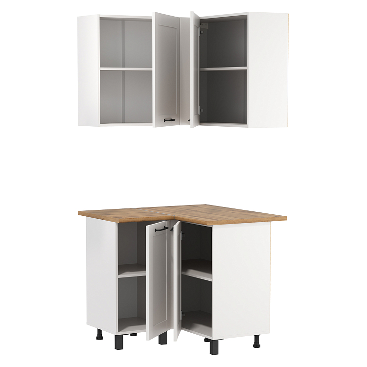 Кухня Аризона (угол) белый/столешница дуб вотан/ДВПО белый/ПВХ софт белый 0,3мм/профиль ПВХ белый О